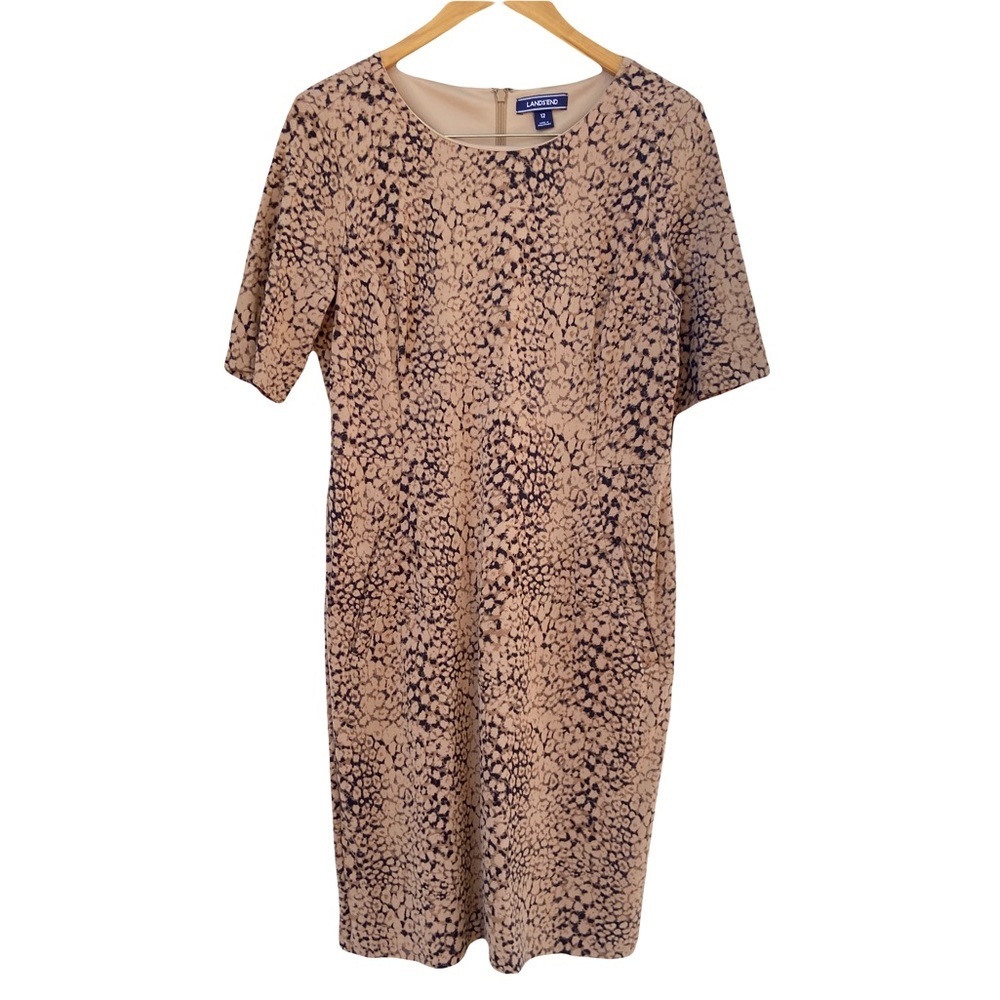 Lands’ End Animal Print Sheath Dress With Pockets NWOT